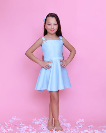 Silver Bow Mikado Dress - Blue