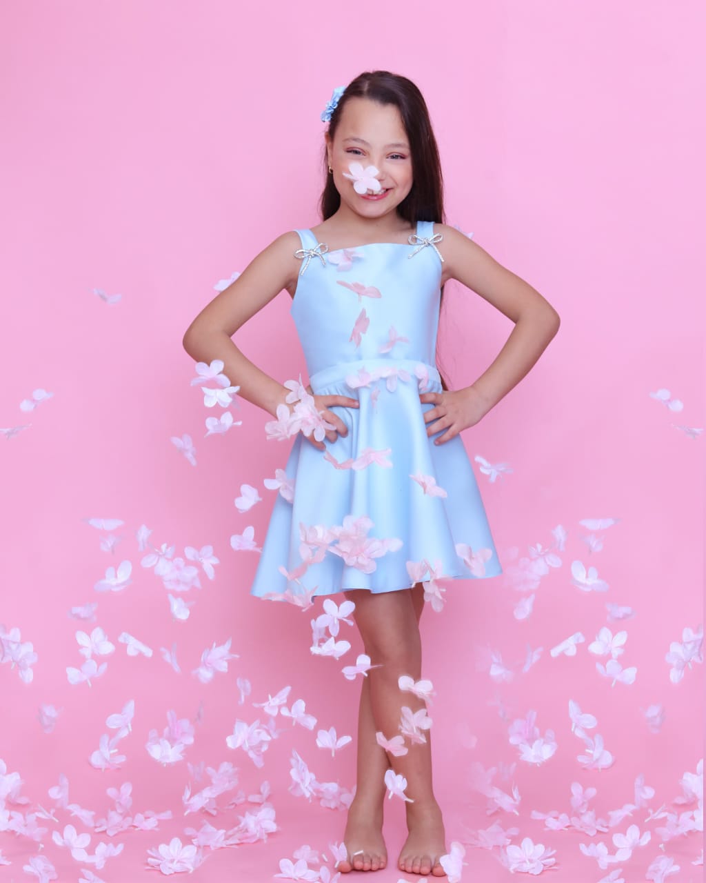 Silver Bow Mikado Dress - Blue