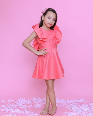 Ruffle Mikado Dress - Peach