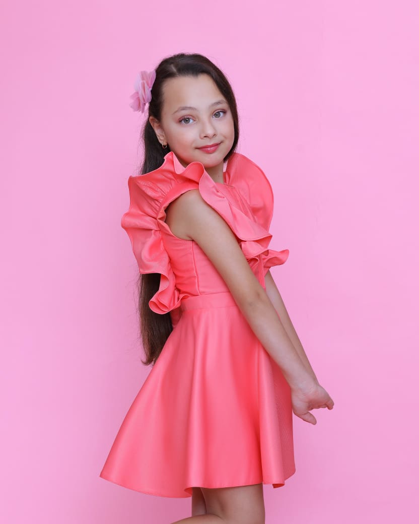 Ruffle Mikado Dress - Peach