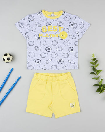 Prenatal Grey/yellow best player outfit for boys