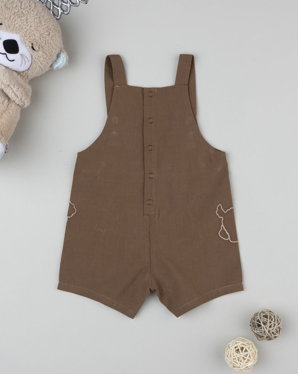 Prenatal Brown embroidered dungarees for boys