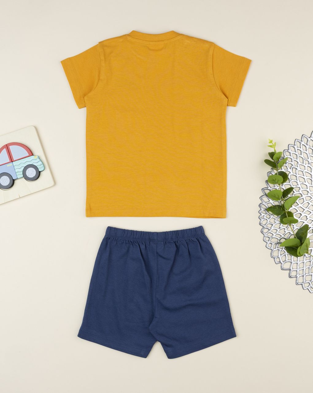 Prenatal Orange/blue two-piece car pajamas for boys