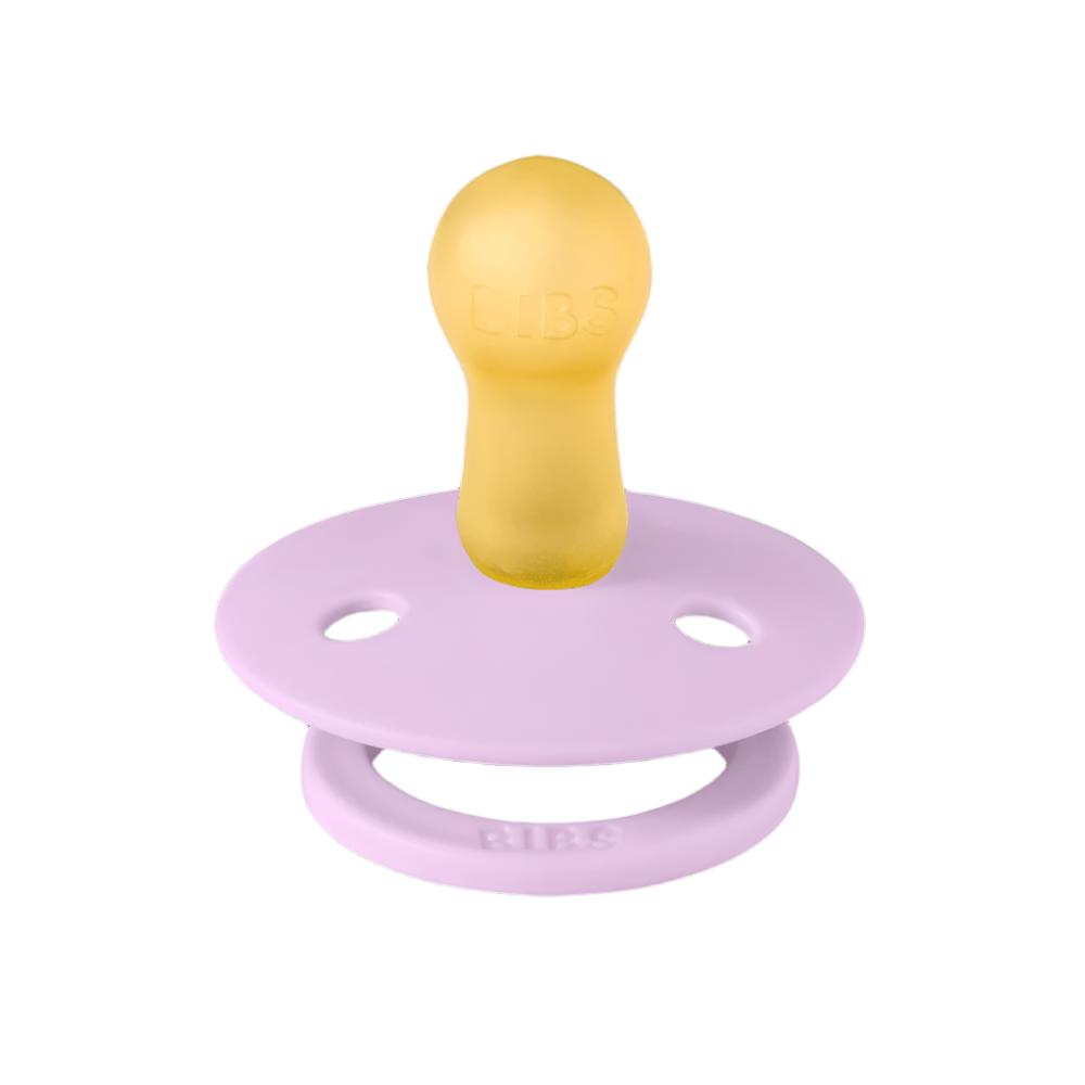 Lavender silicone pacifier with round shield and ventilation holes