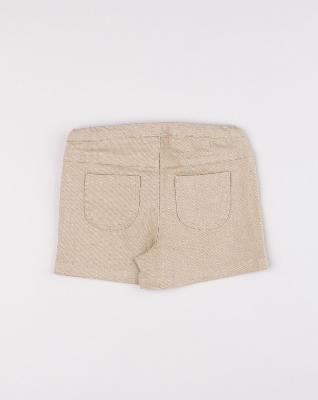 Prenatal Beige denim shorts for girls with ruffle and shell embroidery
