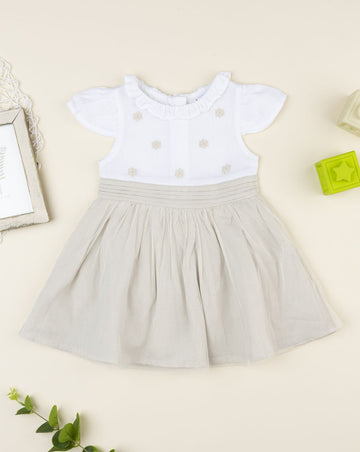 Prenatal Beige linen dress for girls with embroidery