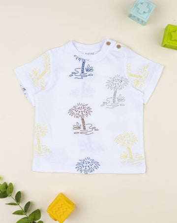 Prenatal White t-shirt for boys with embroidered palms