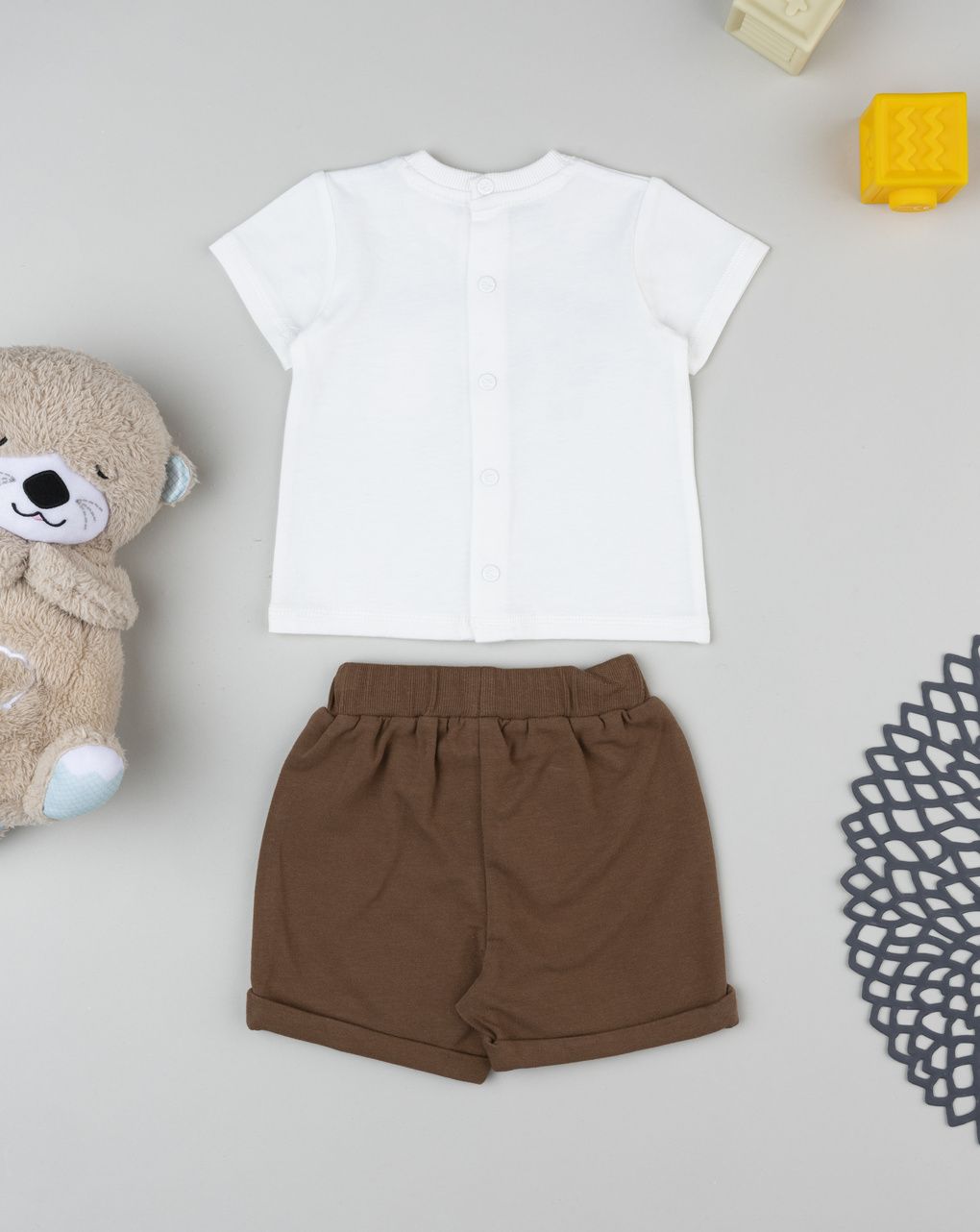 Prenatal White/brown outfit for boys