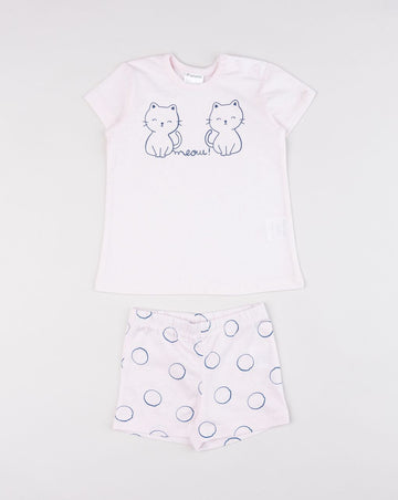 Prenatal Two-piece summer pajamas for girls — t-shirt and “meow” shorts