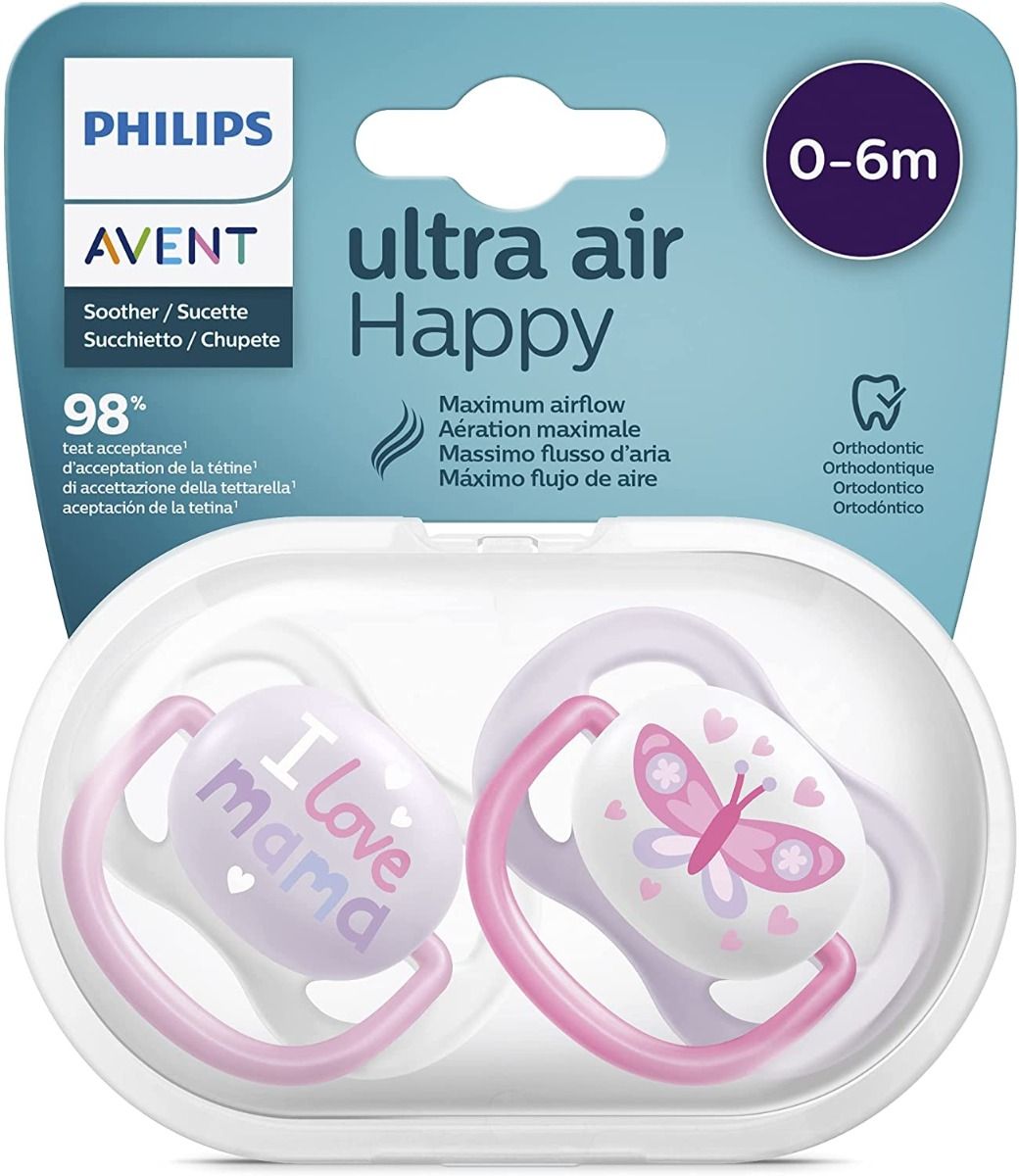 Ultra Air Pacifier 0 - 6 Pink - Purple | Pacifier | Avent for Prenatal LB - 6hr